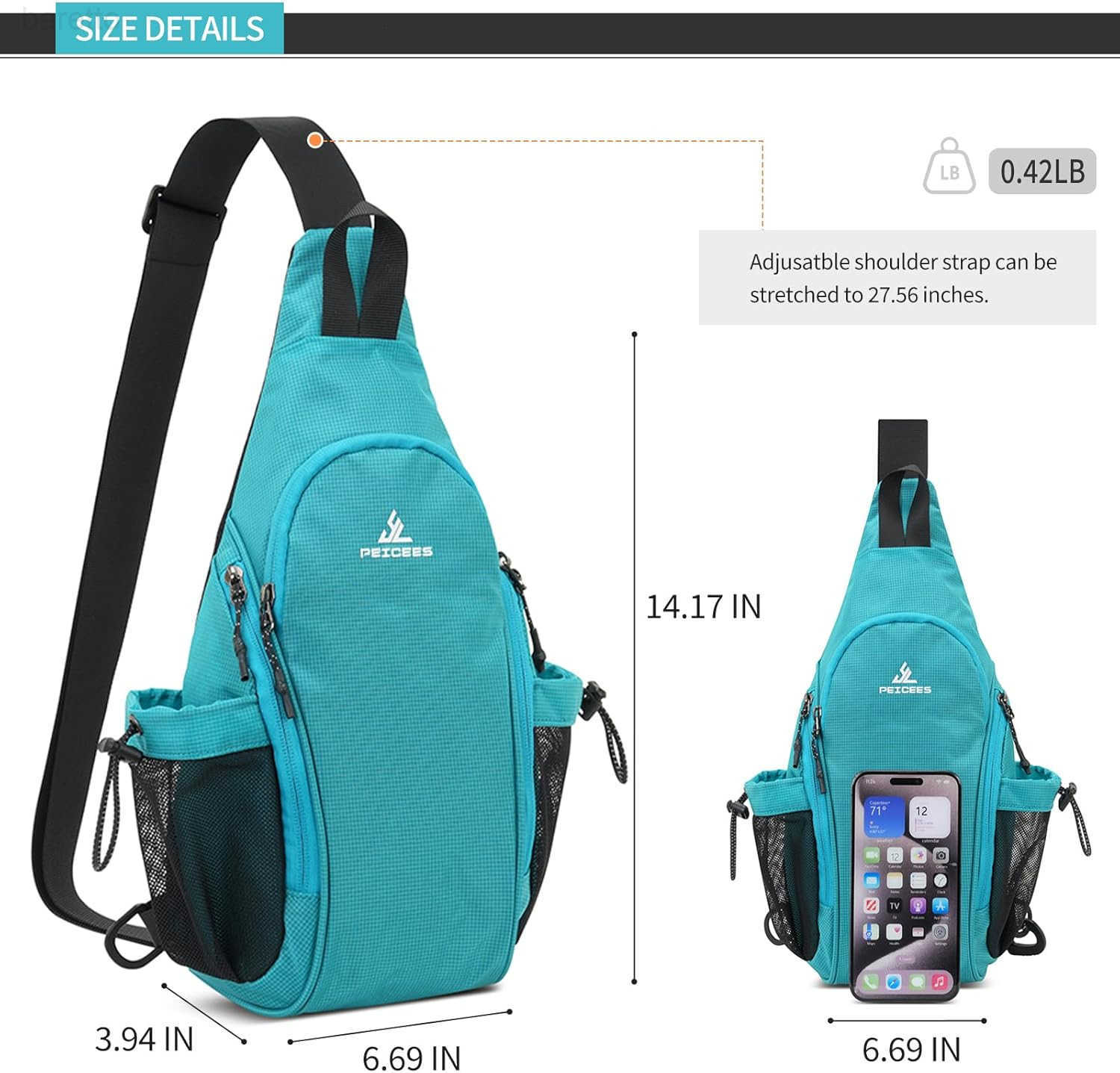 Small Sling Bag with 2 Bottle Holders Sling Backpack Crossbody Bag Chest Daypack for Daily Use Travel Bottle Not Included Black Z250909
