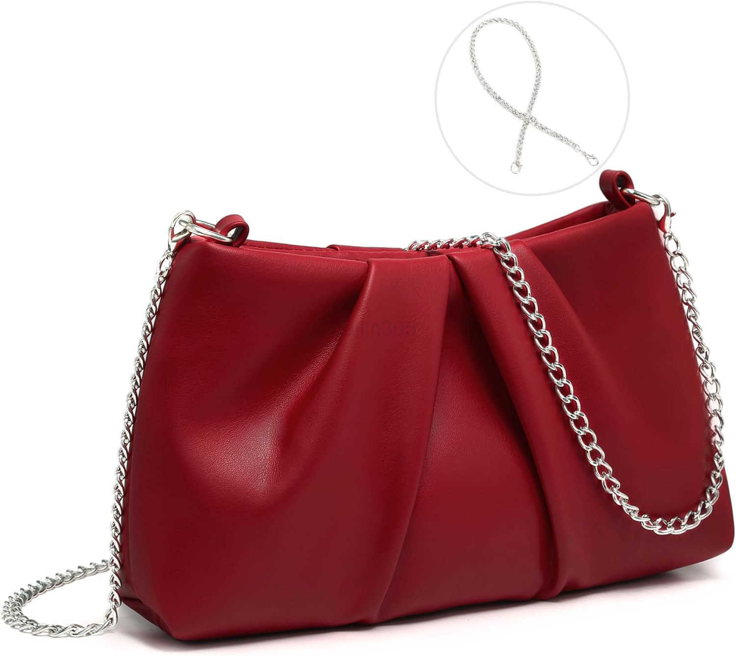 Elegant Pleated Evening Bag Soft Vegan Leather Clutch Purse Dressy Formal Handbag with 2 Chain Straps for Women Z25909