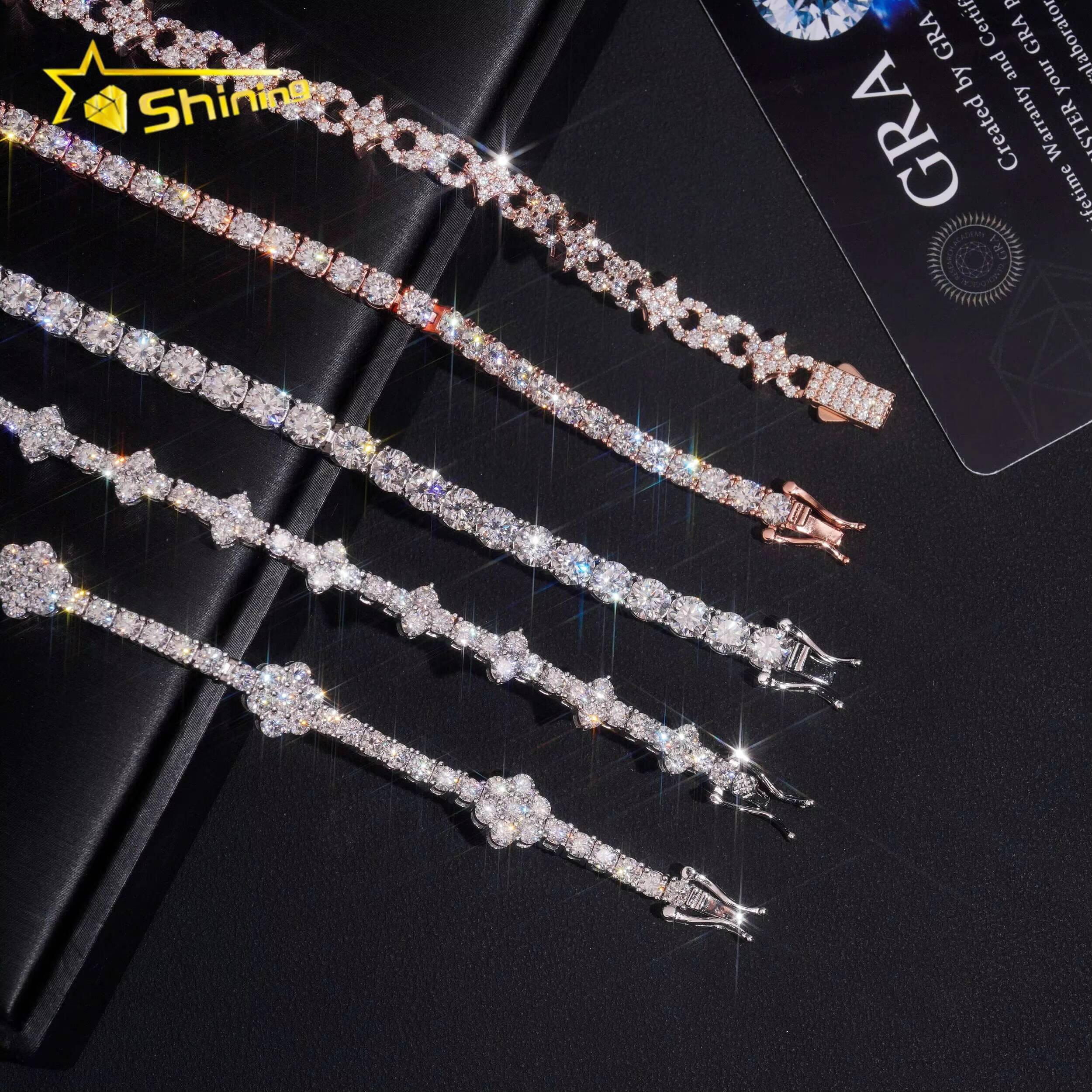 Hot Sell Moissanite Tennis Bracelet Fine Jewelry 925 Silver Man Bracelet Iced Out Mixed Design Flower Cross Moissanite Bracelet
