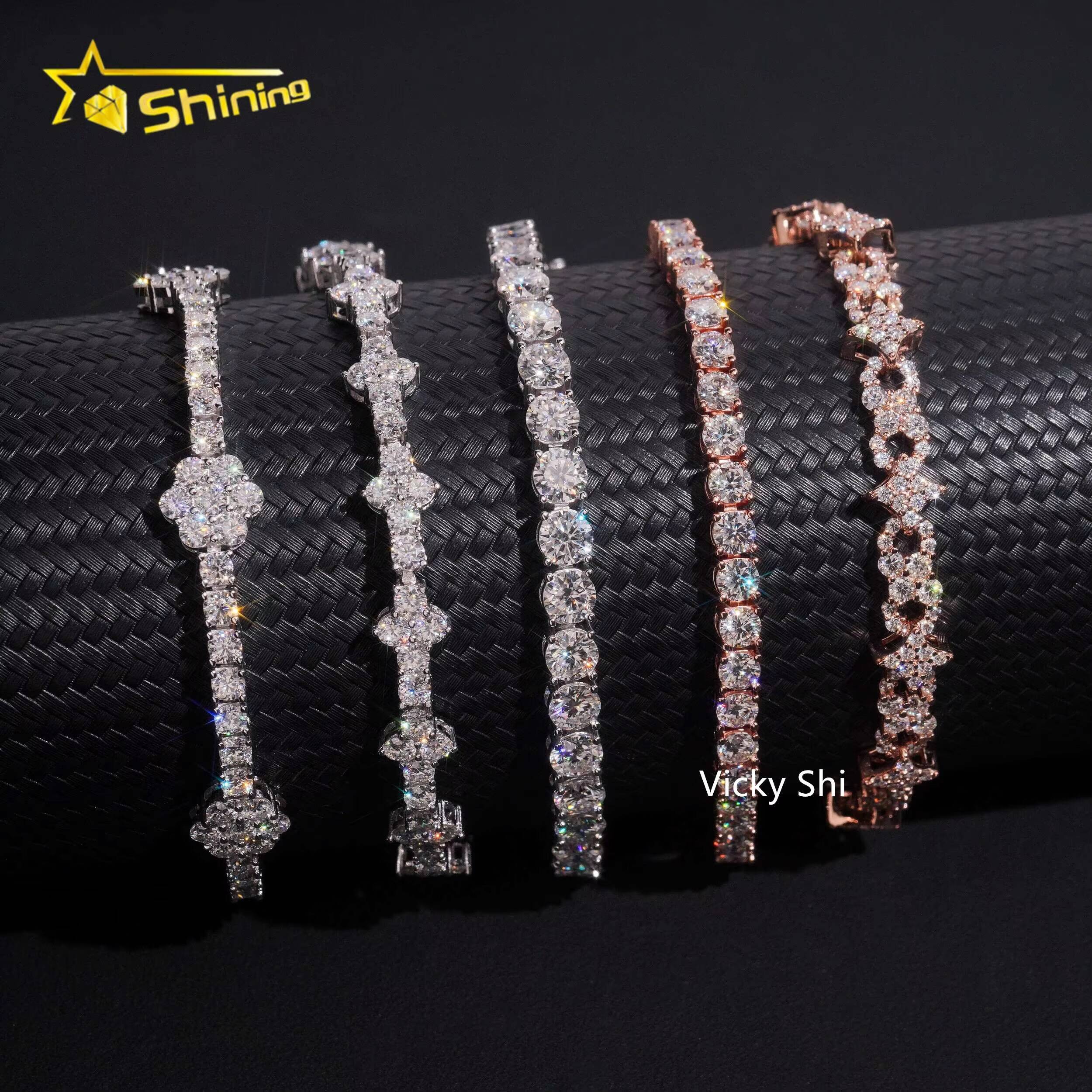 Hot Sell Moissanite Tennis Bracelet Fine Jewelry 925 Silver Man Bracelet Iced Out Mixed Design Flower Cross Moissanite Bracelet