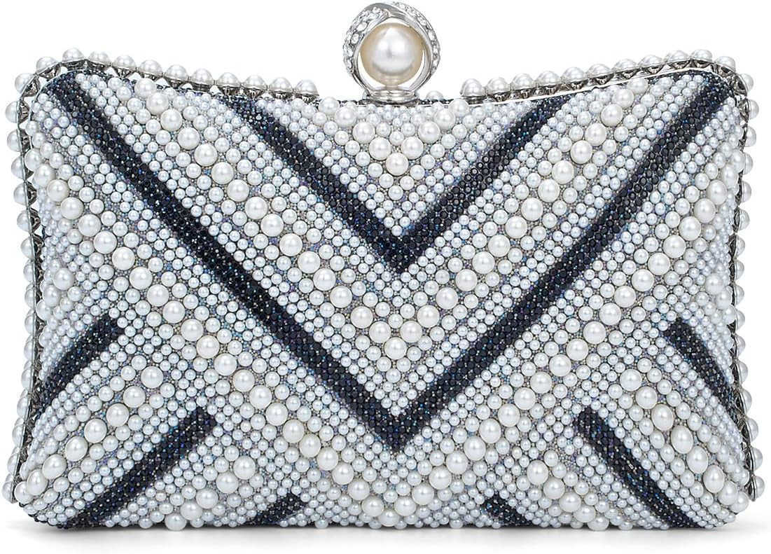 Pearl Clutch Purse Womens Evening Handbags Luxury Beaded Bride Purse with Chain for Wedding Prom Cocktail Party Z25909