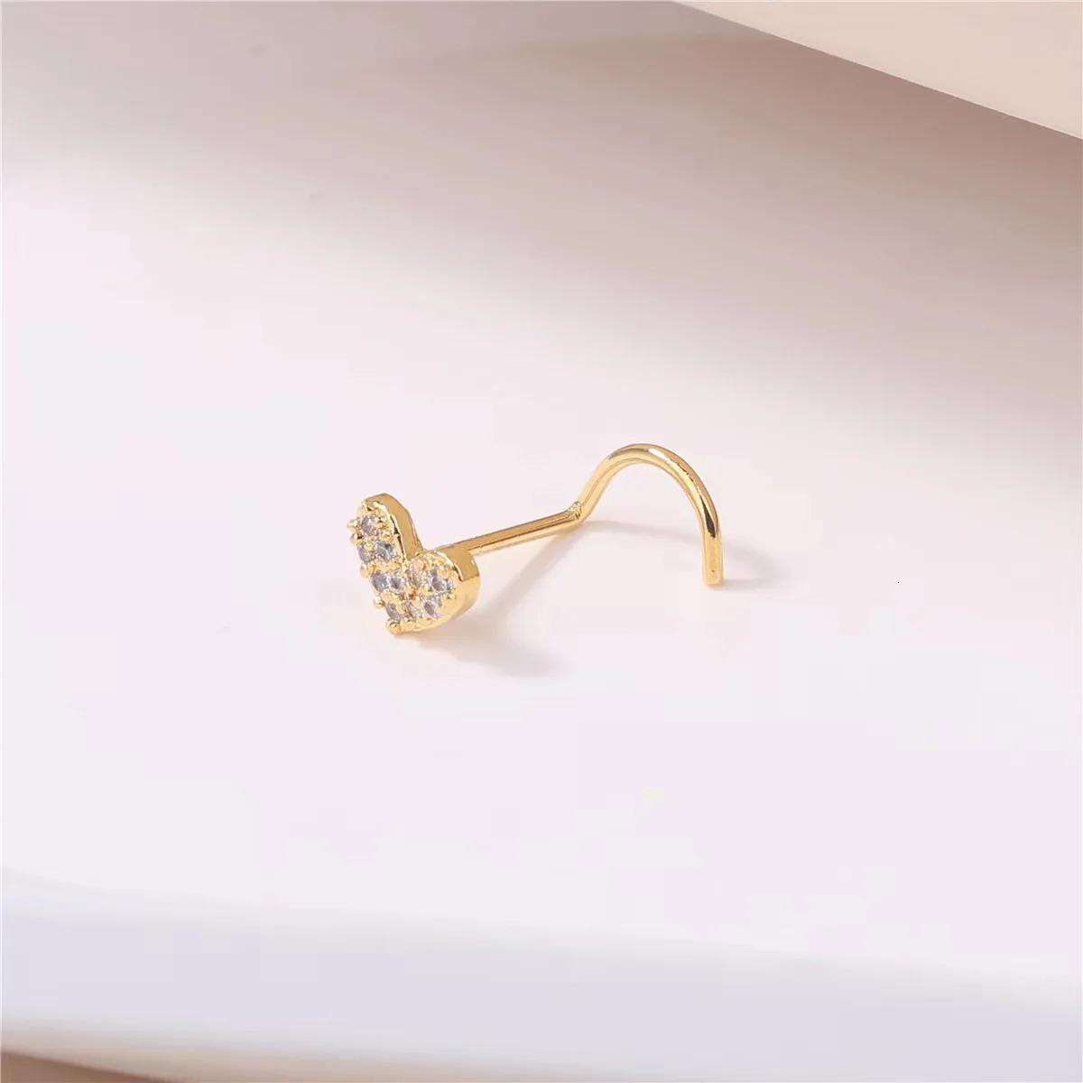 1PC 20G Steel Nose Stud Rings for Women Men Girl Heart Screw Bend Nose Piercing Jewelry Punk Gift 250909