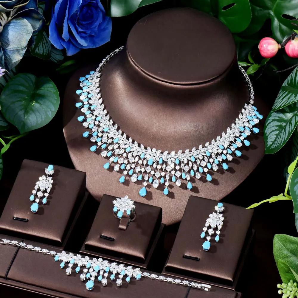 HIBRIDE Dubai jewellery womens set bridal party dress sky blue accessories exaggerated necklace earrings pendant S458 250908