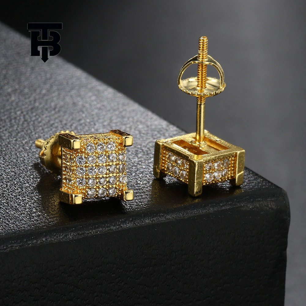 TB BHULAMTE Free Shipping New Designer Accessories Popular Square Thread Mens Earrings With Zircon Full Diamond Earrings Street Style Hip Hop Fashion 