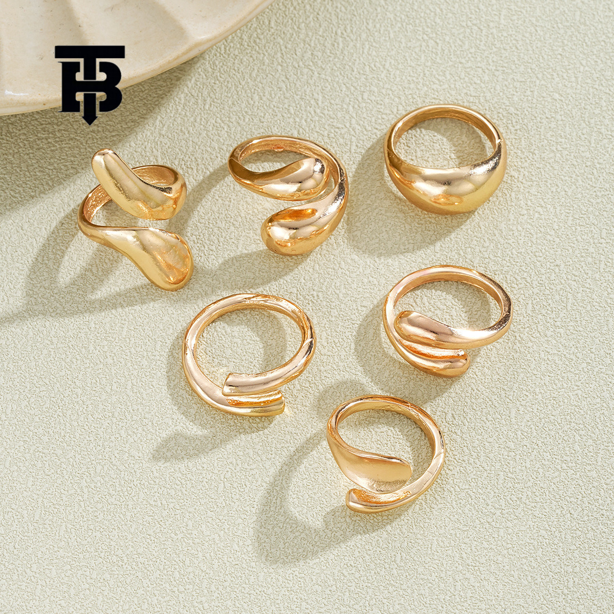 TB BHULAMTE Free Shipping New Designer Accessories Fashion Irregular Water Drop Gold Ring Light Luxury Elegant Design Jewelry Set