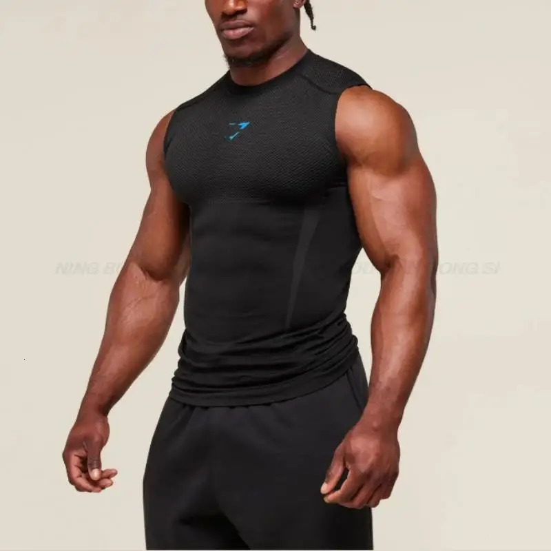 Mens Tight vest sports summer quickdrying breathable seamless fitness running training stretch tight top man sleeveless 250909