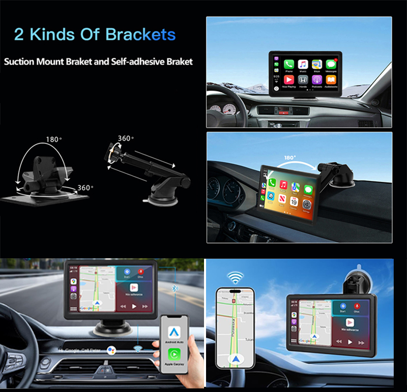 HD 7 Inch Portable Car Stereo Carplay Touch Utor28 Screen With Wireless Android Auto Mirror Link/Bluetooth/Gps/Voice Control/Fm/Aux For All Vehicles