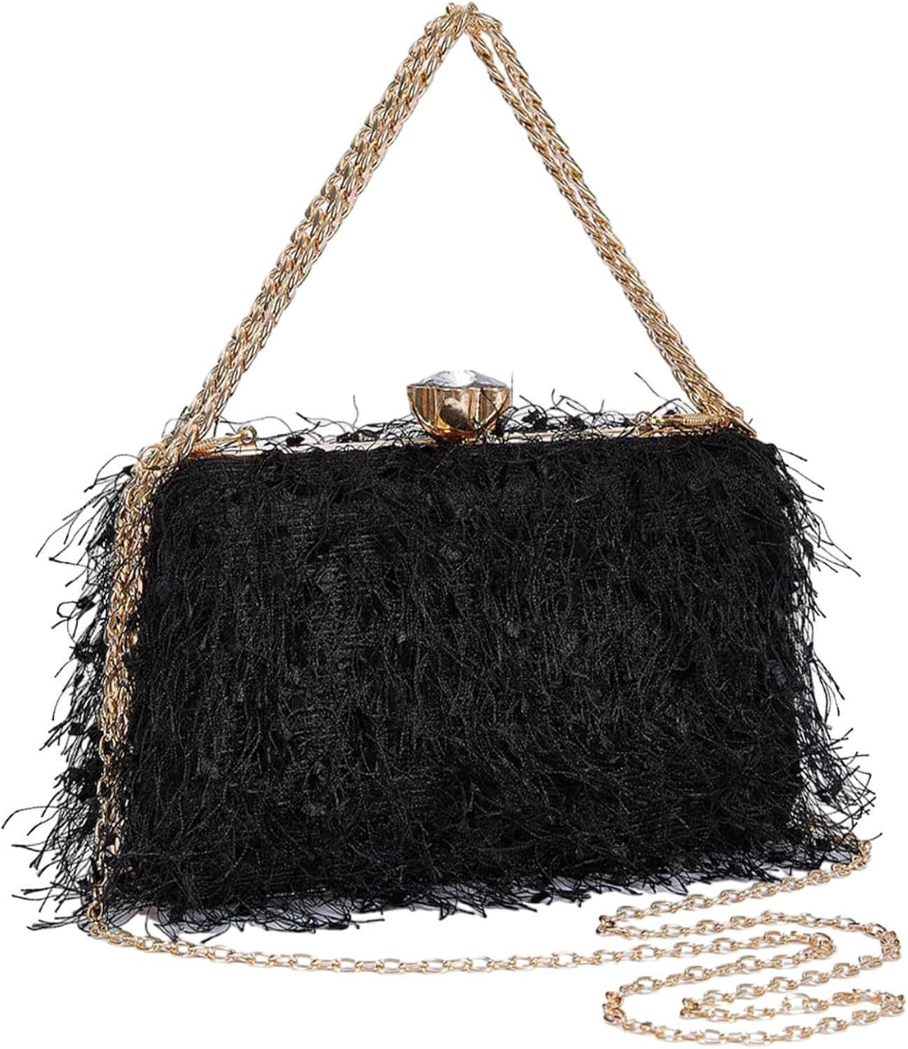 Clutch Purse for Women Cute Fluffy Evening Handbags Shoulder Bag for Wedding Party Banquet Z25909