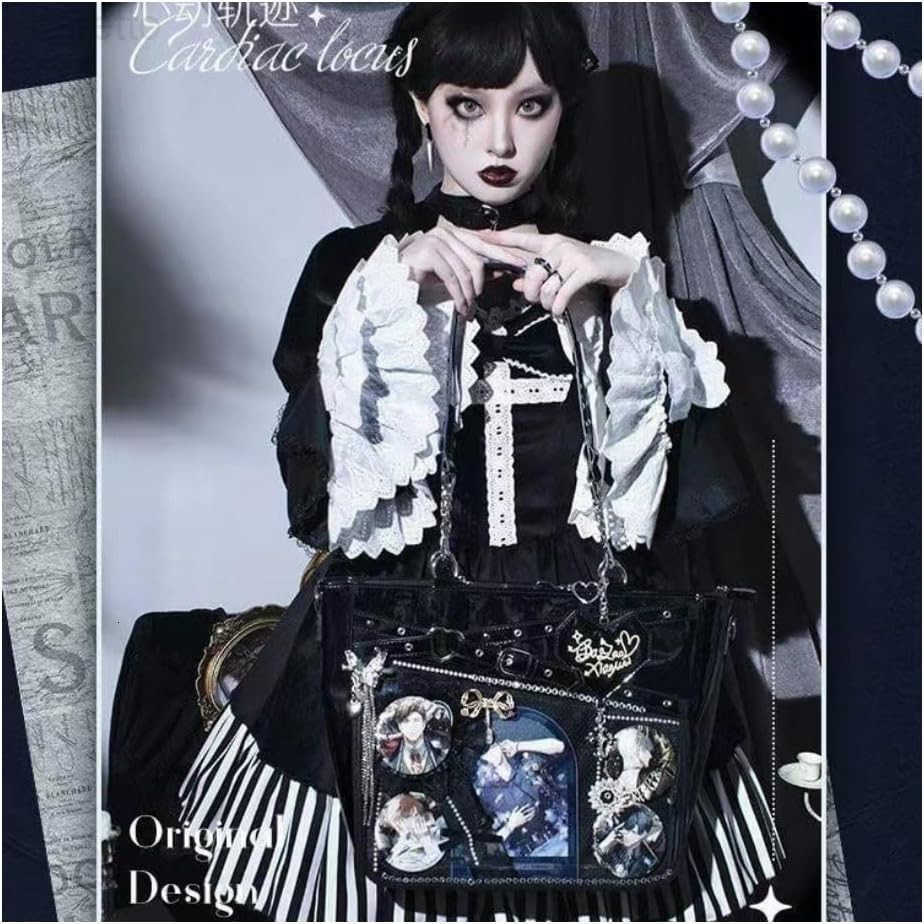 Bag Pins Display Single Shoulder Crossbody Bag PU Leather Big Capacity Handbag Chain Clear Purse with Insert Black Z250909