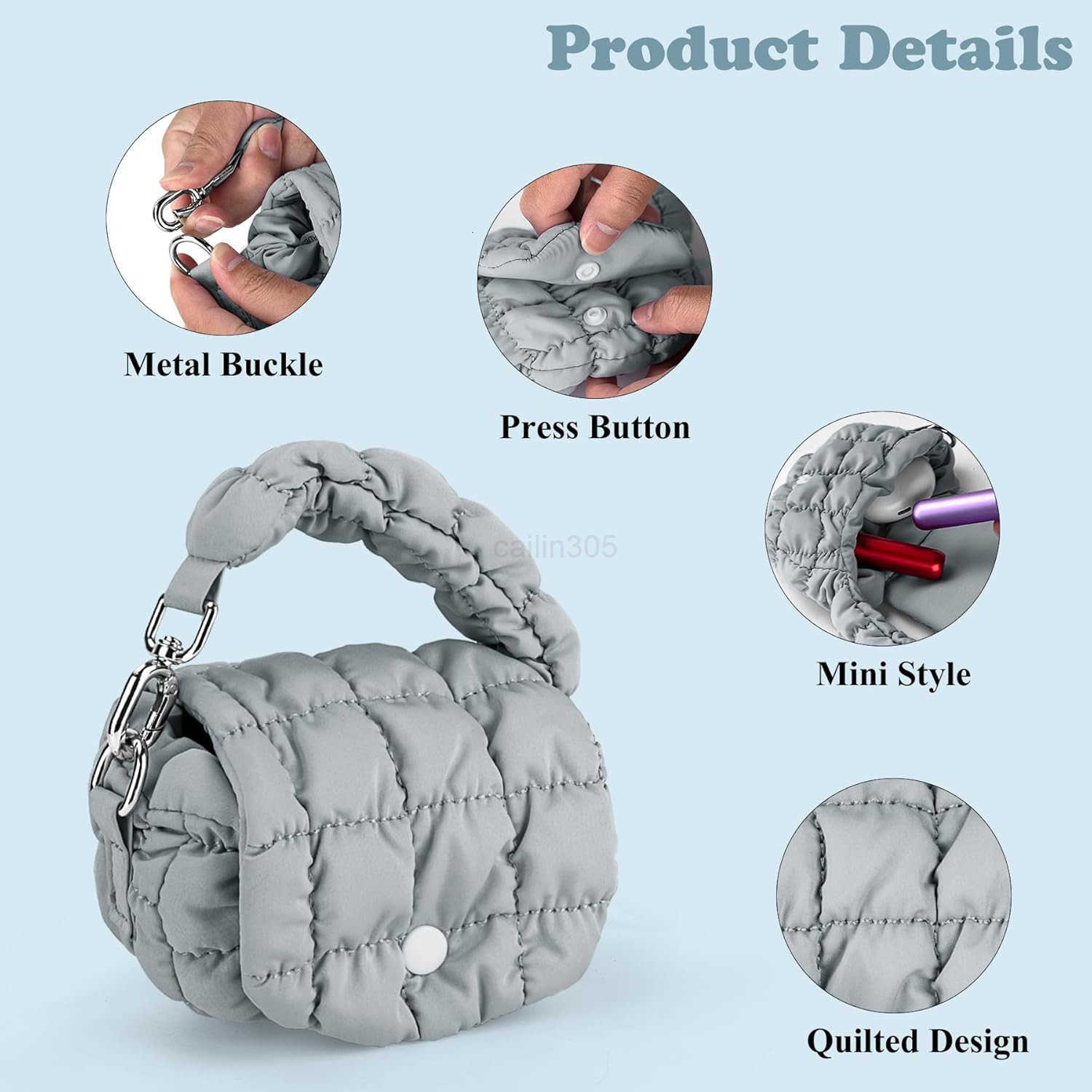 Two Sizes Quilted Wristlet Bag for Women Puffer HandbagsEvening BagsCharm Lipstick Bag Z25909