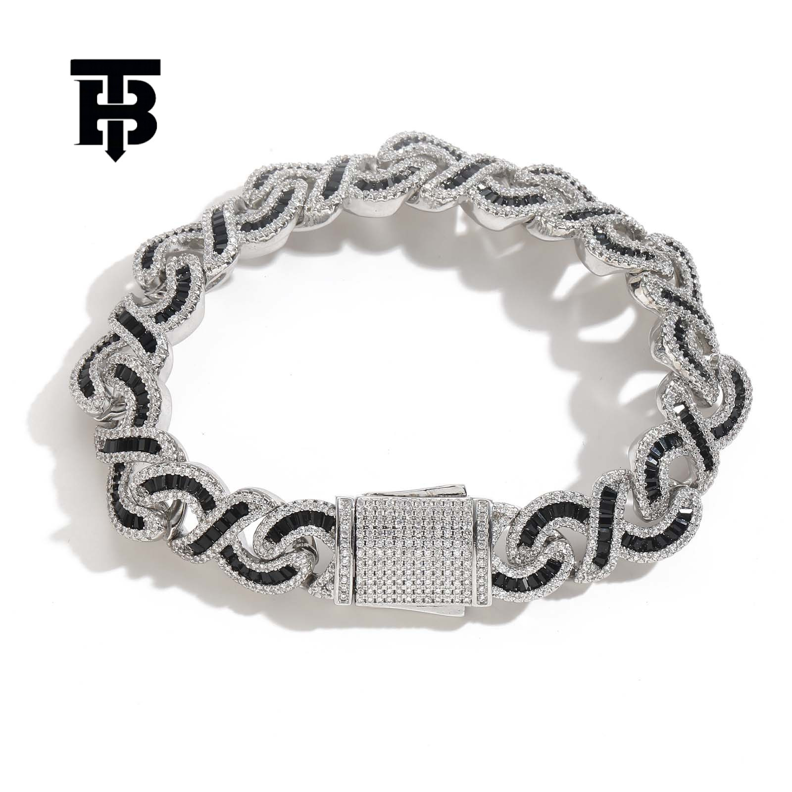TB BHULAMTE Free Shipping New Designer Accessories Hiphop Character Infinity Cuban Bracelet Black Cubic Zirconia Necklace Rap Mens Trendy Jewelry