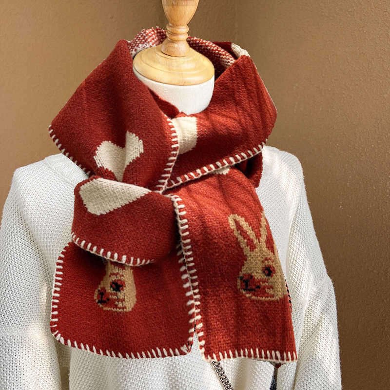 Scarves Christmas Love Rabbit Knitted Womens College Style Korean Edition Student Scarf Cute Neck Set Wool 231015