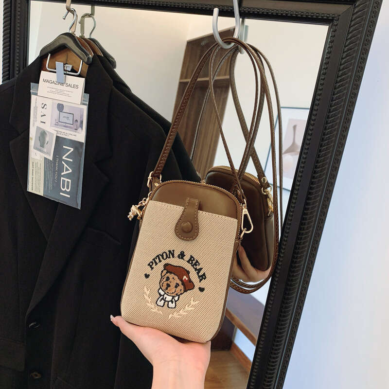 Butt Squatting Beibao Bear Canvas With PU Mini Shopping Casual Versatile Phone Bag For Women 2024 New Trend