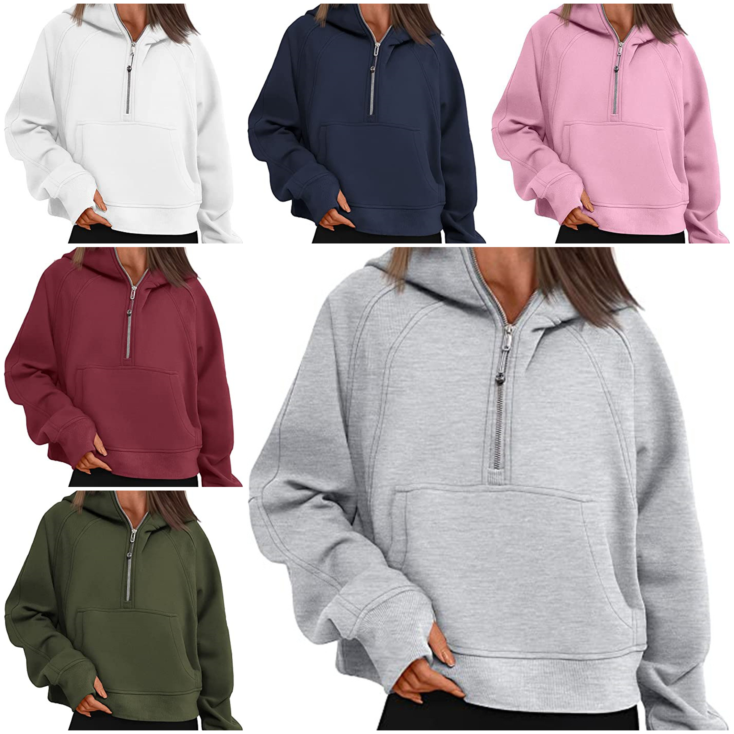 Women's Scuba Half Zip Hoodie Sweatshirt Loose Fit Cropped Pullover with Fleece Lining for Yoga Workout & Casual Wear