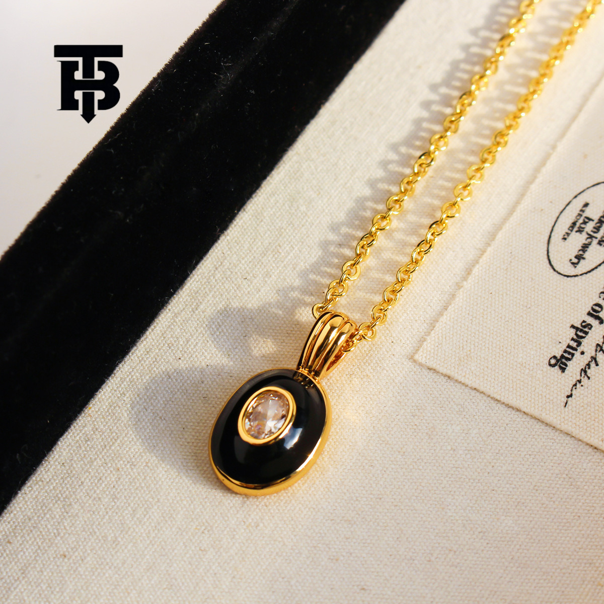 TB BHULAMTE Free Shipping New Designer Accessories Black Gold Enamel Oval Pendant Necklace Fashion Inlaid Zircon Layered Sweater Chain