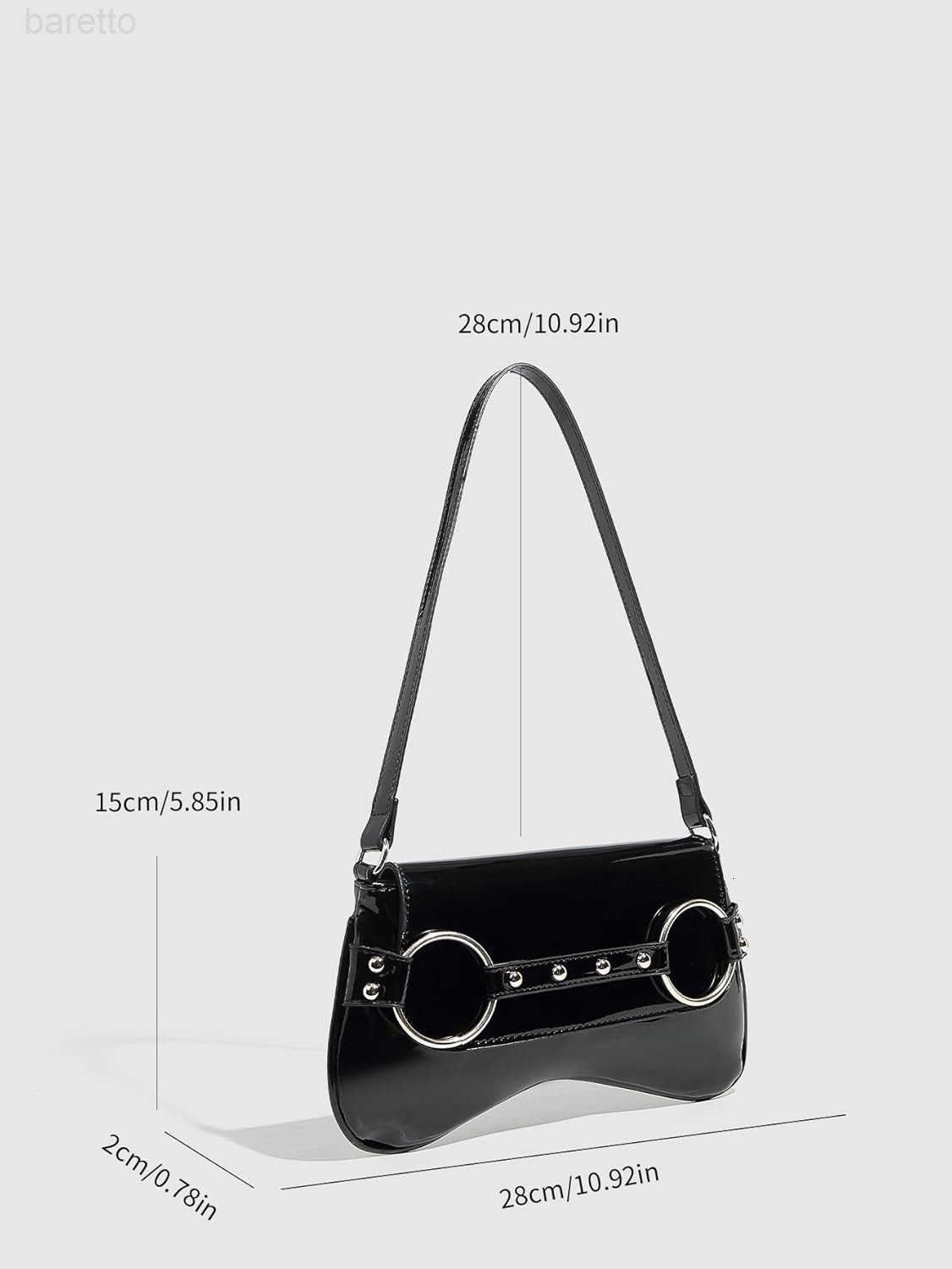 Womens Metal Studded Shoulder Handbag Flap Magnet Faux Leather Underarm Purse Z250909