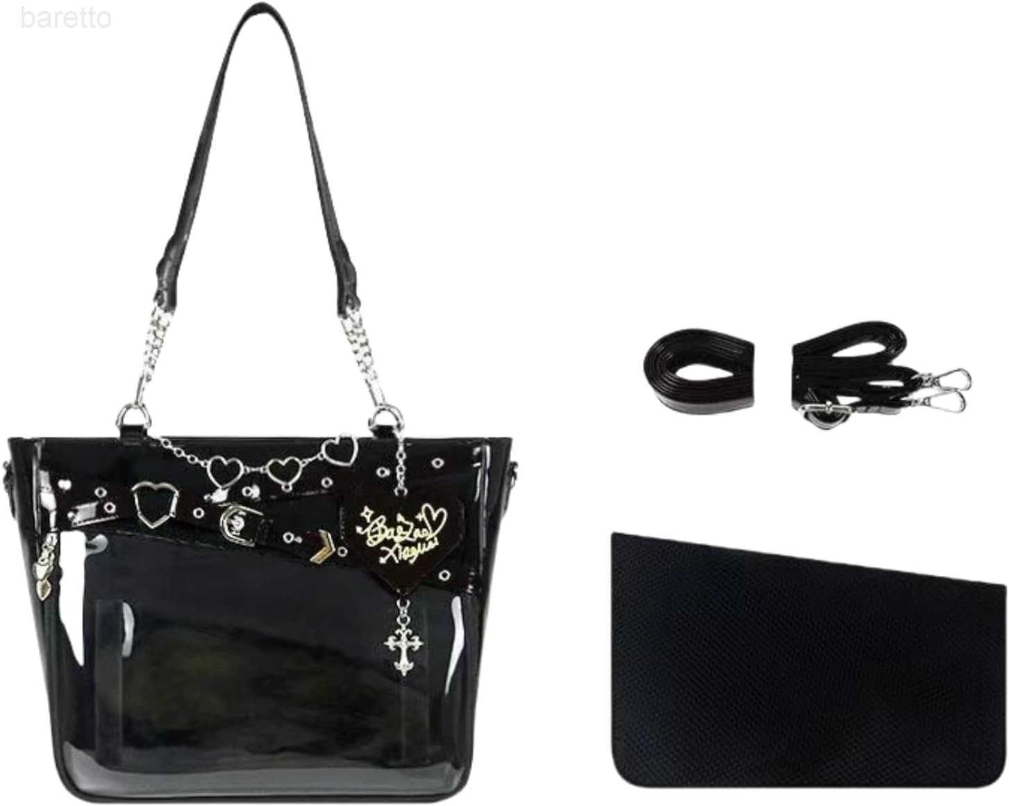 Bag Pins Display Single Shoulder Crossbody Bag PU Leather Big Capacity Handbag Chain Clear Purse with Insert Black Z250909