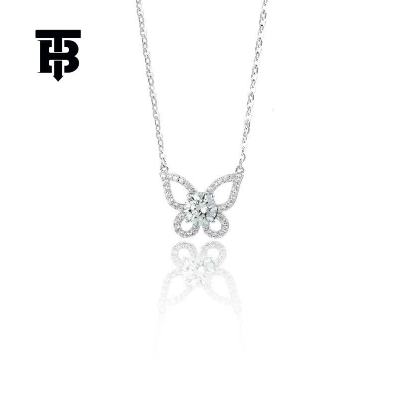 TB BHULAMTE Free Shipping New Designer Accessories Sterling Silver Moissanite Butterfly One Necklace For Women Niche Light Luxury Full Diamond Pendant