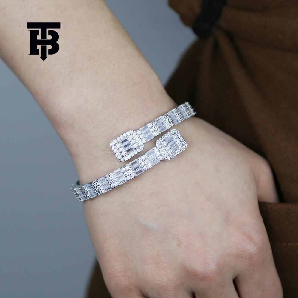 TB BHULAMTE Free Shipping New Designer New Hip Hop Bracelet Open Set Square Zircon Full Diamond Punk Style Bracelet Gold Silver