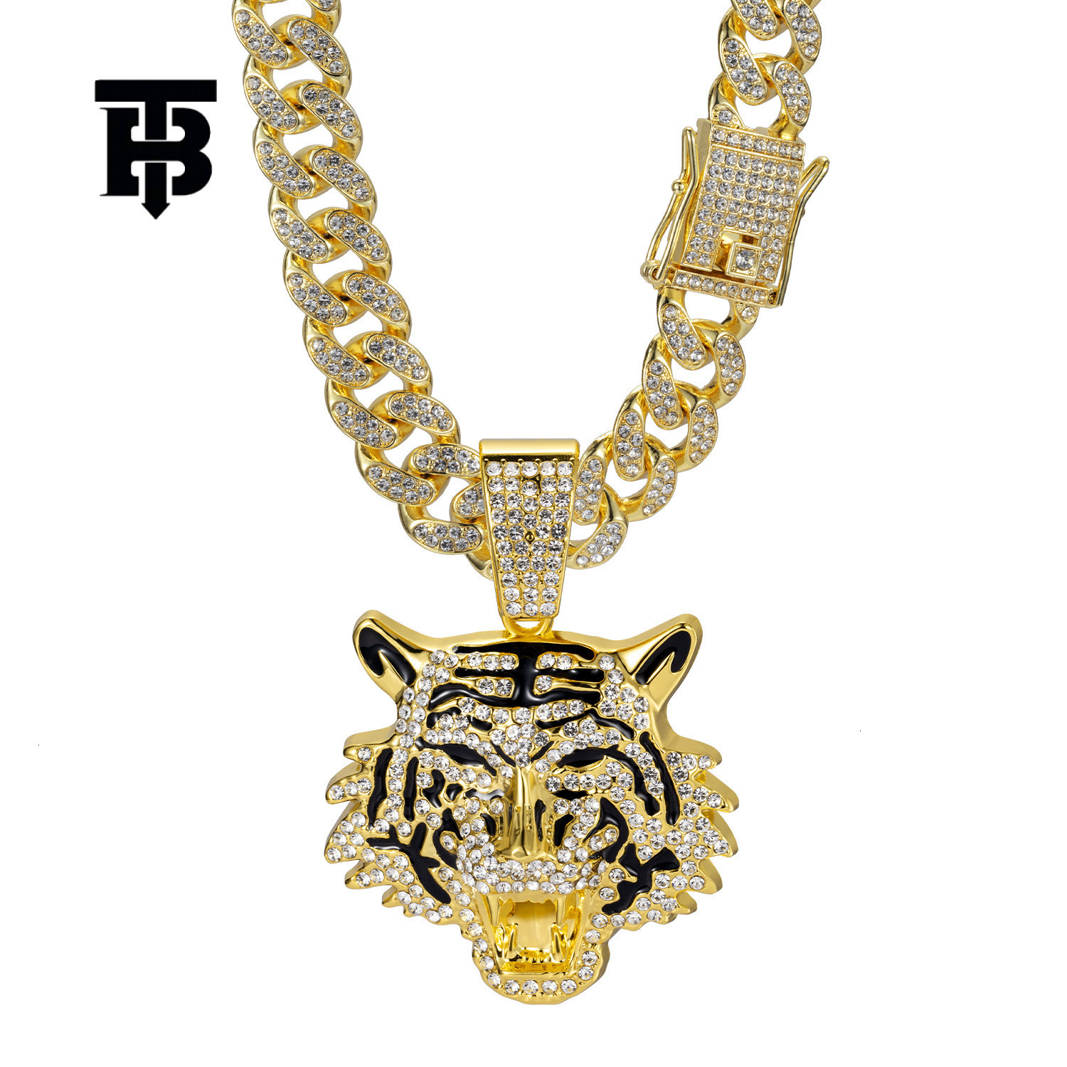 TB BHULAMTE Free Shipping New Designer Accessories Hot Selling High-quality Tiger Pendant Alloy Full Diamond Cuban Chain Hip-hop Trendy Men's Jew