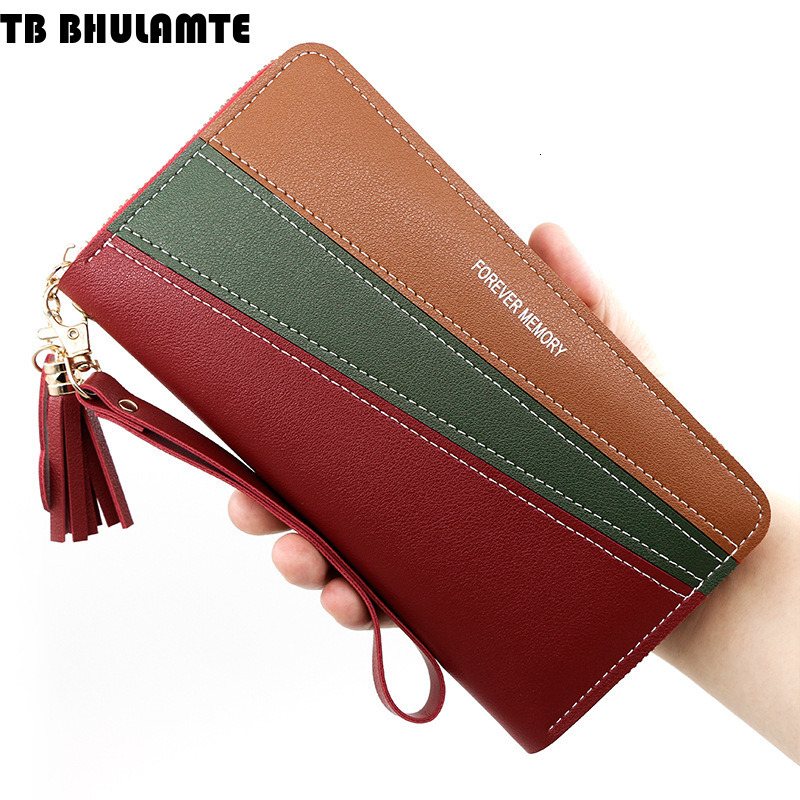 TB BHULAMTE Designer Wallet Luxury Bag Korean Style Simple Women's Wallet Long Zipper Wallet Patchwork Leather Color Fashion Coin Purse Card Hold
