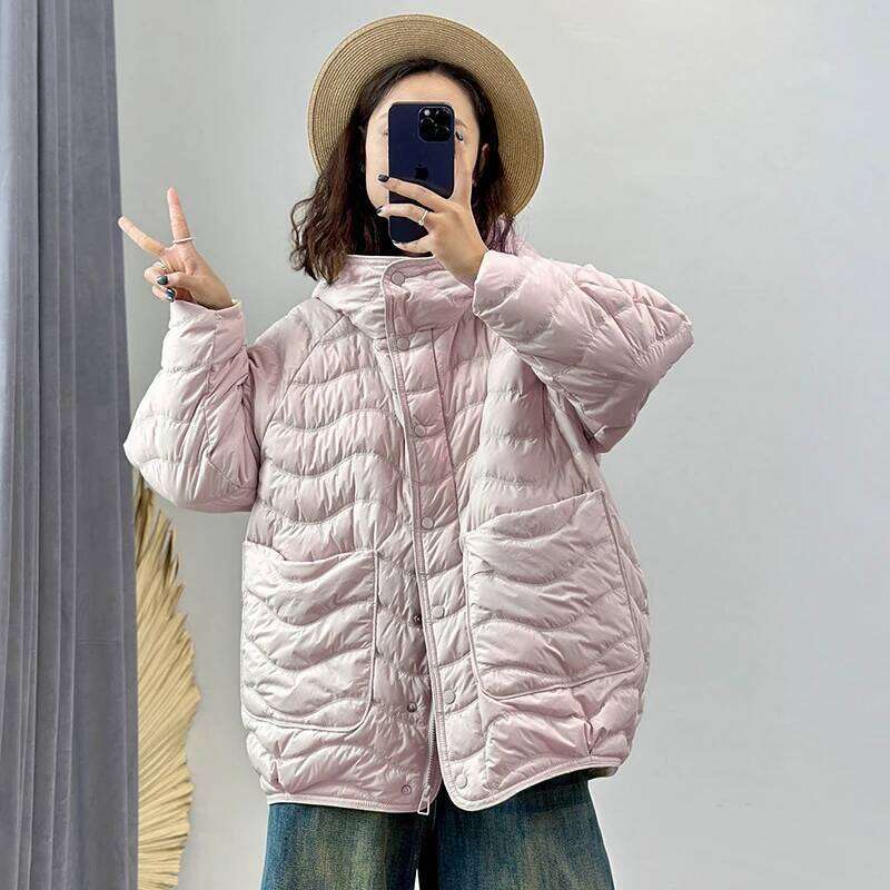 Schinteon Women 90% White Duck Down Jacket Casual Loose Over Size Autumn Winter Light Outwear With Hood Top Quality Coat 2026