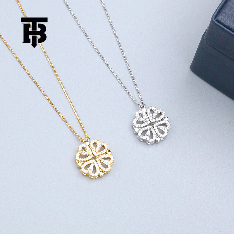 TB BHULAMTE Free Shipping New Designer Accessories Full Diamond Small Heart Multi-wear Heart Clover Necklace For Women Titanium Steel Clavicle Chain