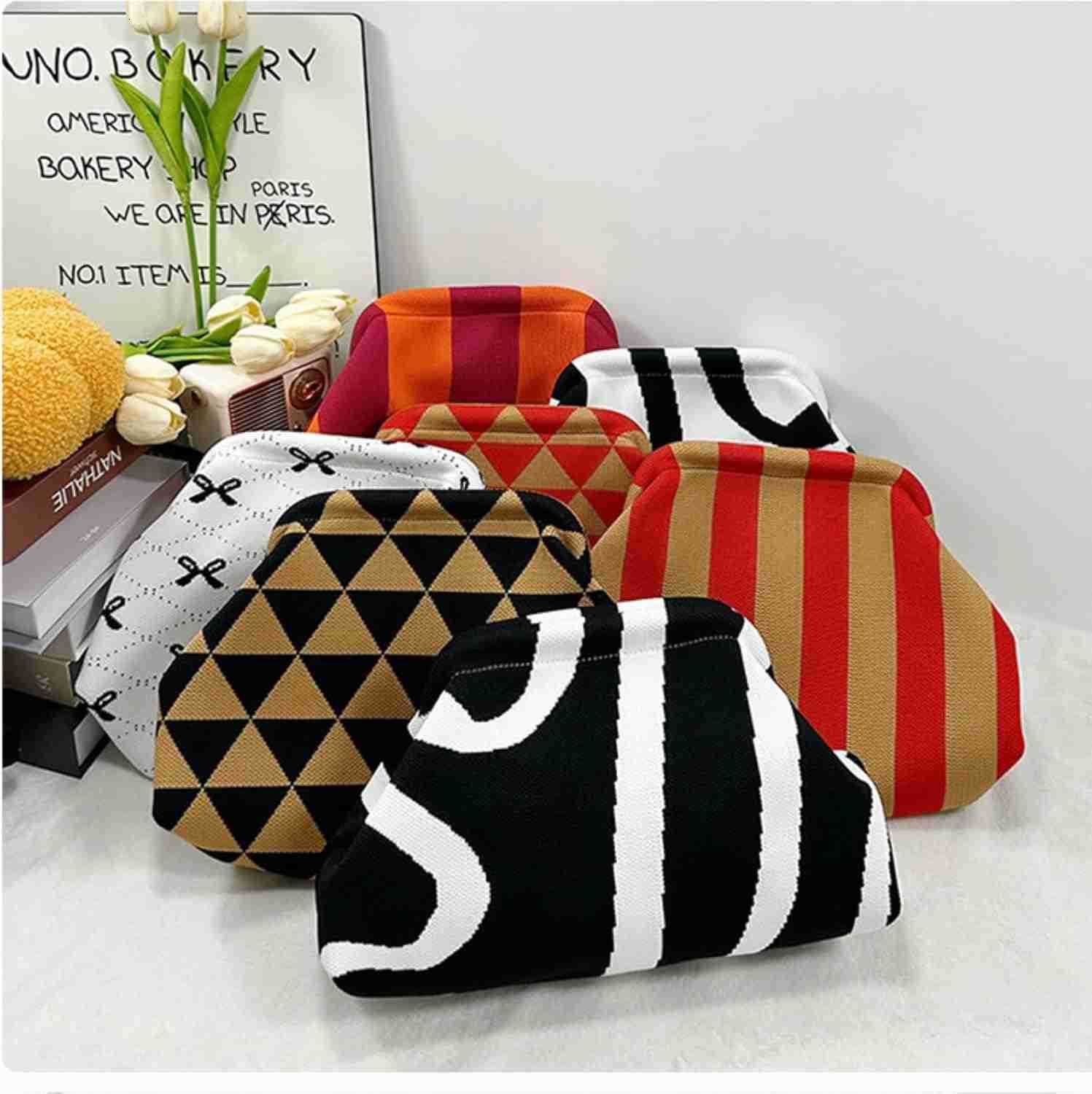 Clutch PursesSummer Beach Woven Crochet Bag 2025Evening Handbag Dumpling Striped Ruched Cloud Purse Z25909