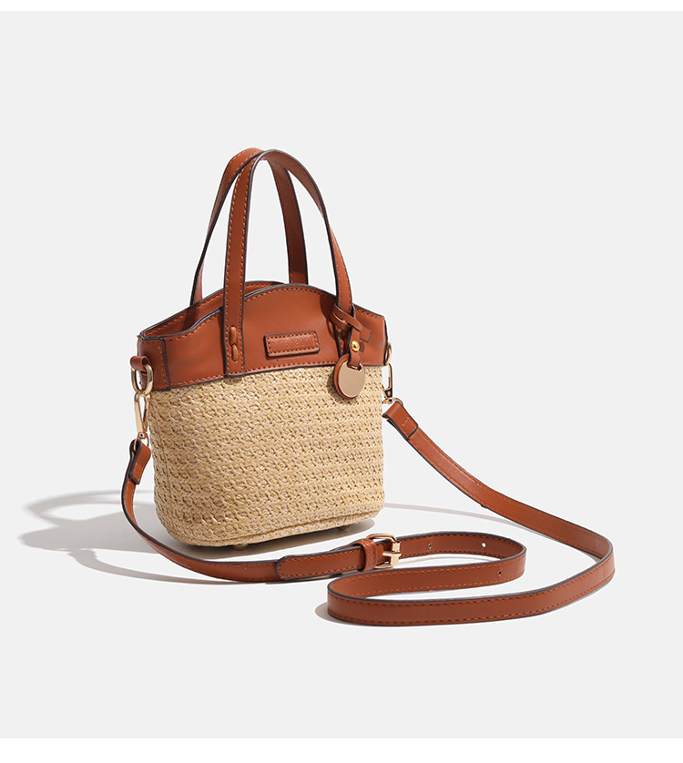 Straw Beach Bag Handbag Color Blocked Women's Shoulder Bag design Bucket Bag Splicing Women's Crossbody Bag Autumn New Designer Bag