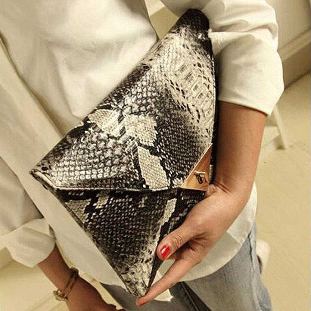 Womens Fashion Retro Snake Skin Envelope Bag Clutch Purse Evening Bag 1 Z25909