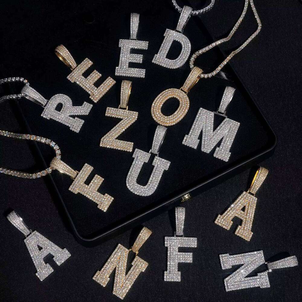 Personalized Letter Ice Cream Stone Hip-Hop Rock Rapper Jewelry Men's French Long Stick Fashion Necklace with Name and Number Pendant