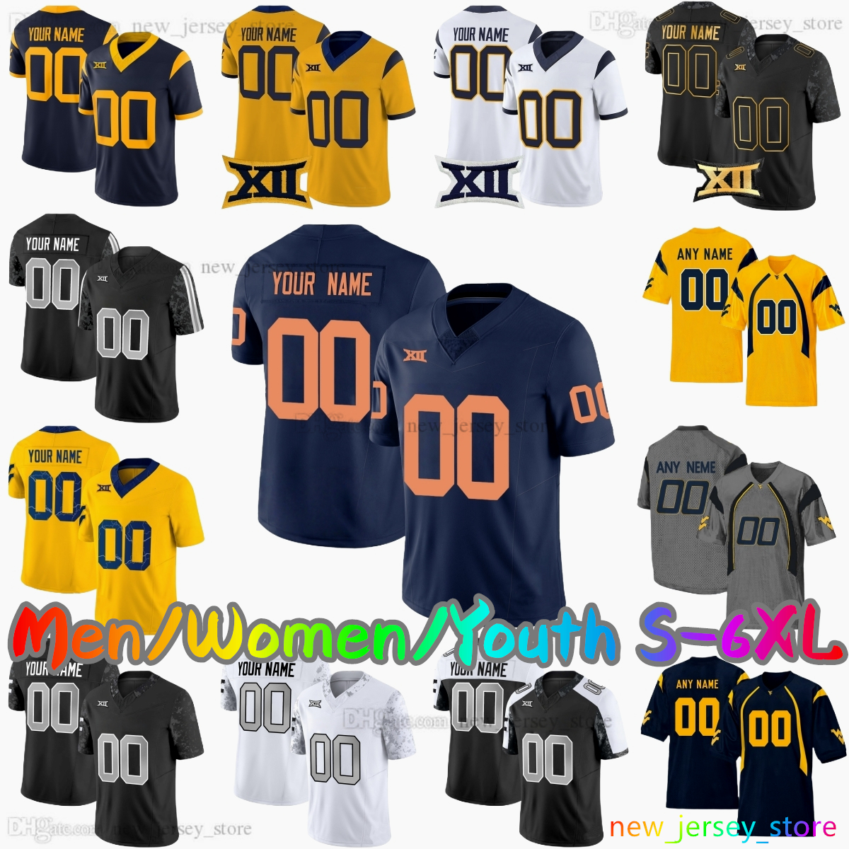 2025 Custom S-6XL College Football Jersey 8 Nicco Marchiol 1 Jahiem White 6 Garrett Greene 4 Vaughn 5 Perry 13 Jaylen Henderson Scotty Fox Jr. Clay Ash Stitched Jerseys