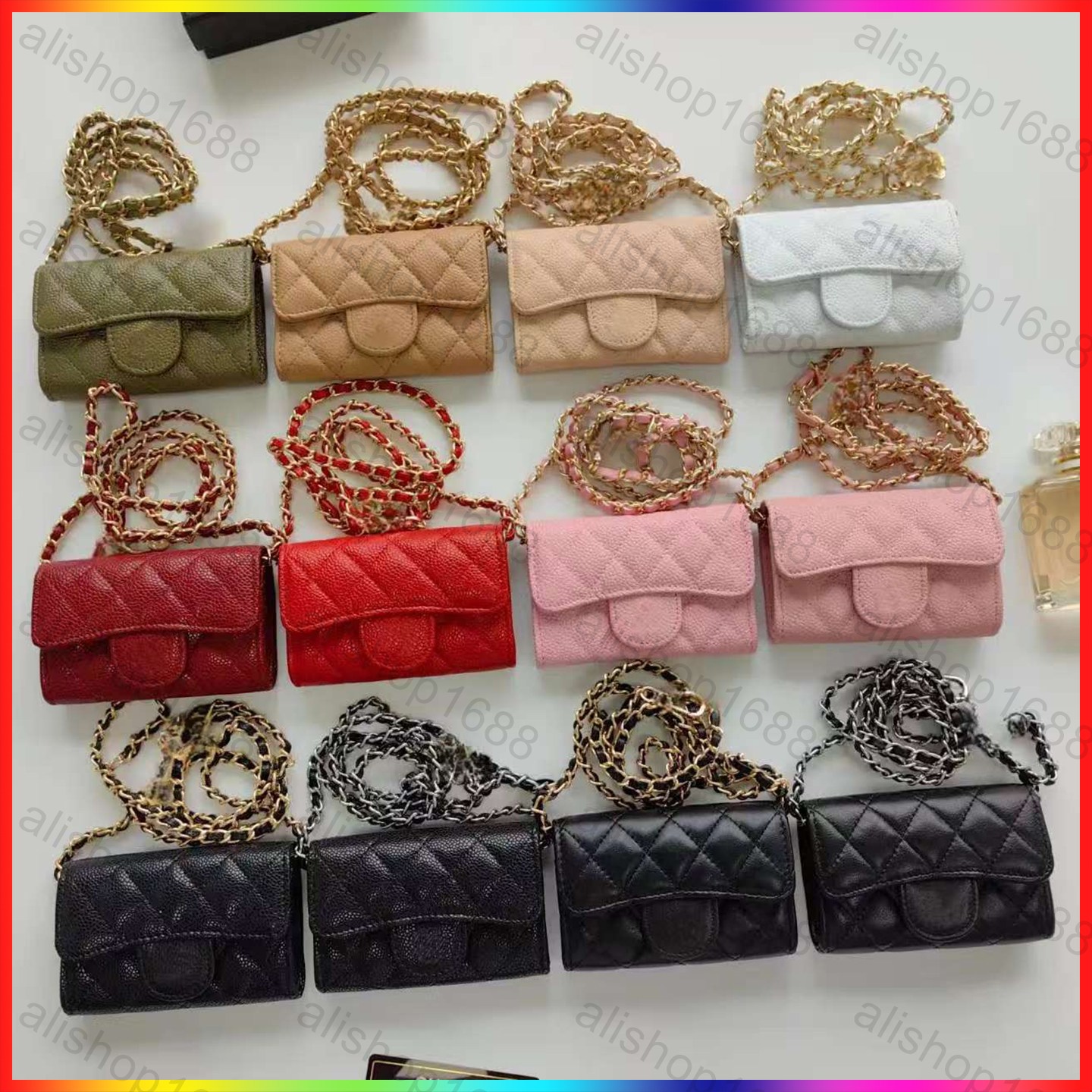 7A Designer Wallet Luxury Shoulder bag High quality Classic Coin bag Flap Caviar Handbag Chain Leather Double Letter Buckle crossbody bag women's Mini short wallet