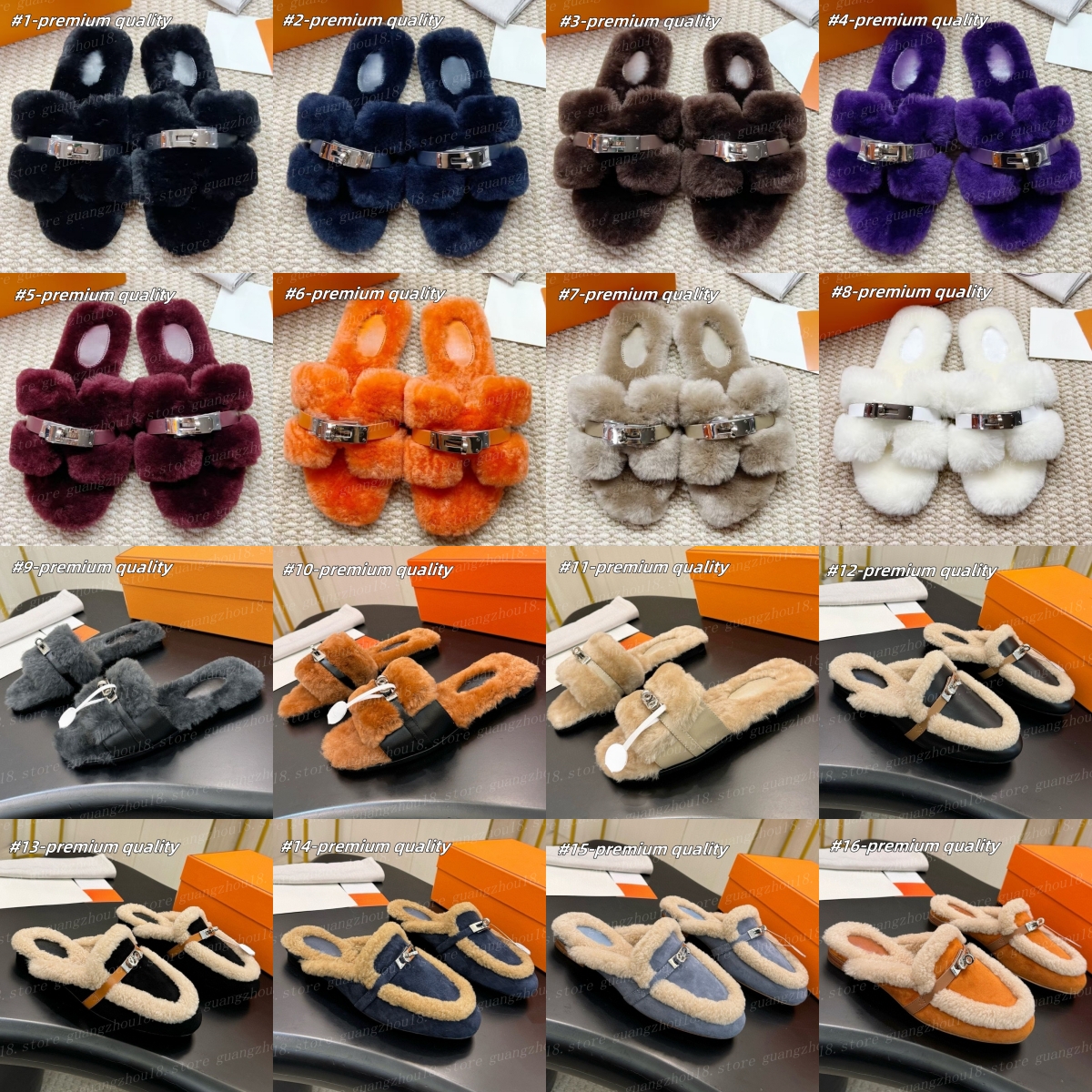 (go off picture not the description)10A Premium Designer Slippers with Fur Women's Flat Bottom Winter Warm Indoor Shoes 32600 32815 32816