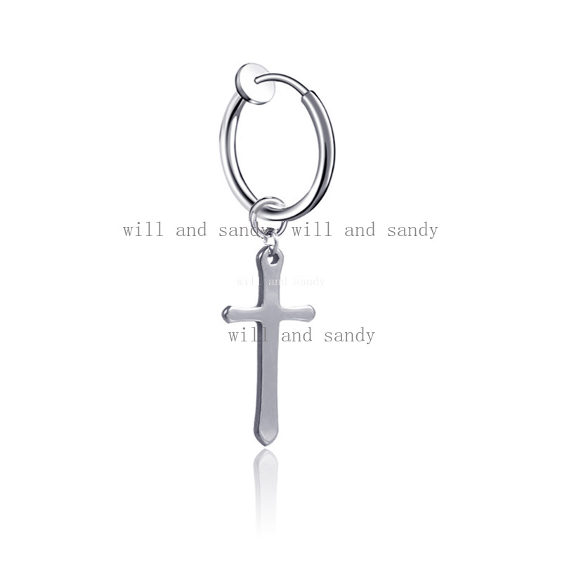 Non Tarnish Stainless Steel Cross Earrings Jesus Crosses Hoop Earrings Cartilage Hypoallergenic Clip on Ear Cuff Dangle for Women Man Hip Hop Fashion 