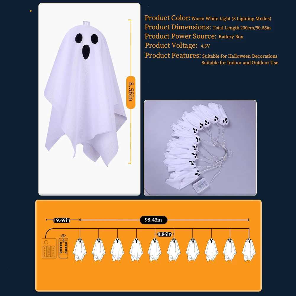 10Pcs Spooky Ghosts String Lights W 8 Light Modes LED Ghost Battery Operated Halloween Lights for Indoor Outdoor Party H250908