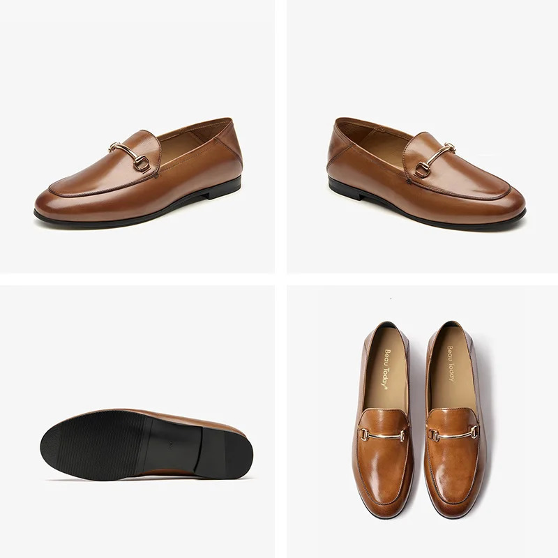 BEAUTODAY Dress Shoes Women Loafers Cow Leather Sheepskin Rubber Formal Business Suit Ladies Spring Autumn Handmade 27171 250919