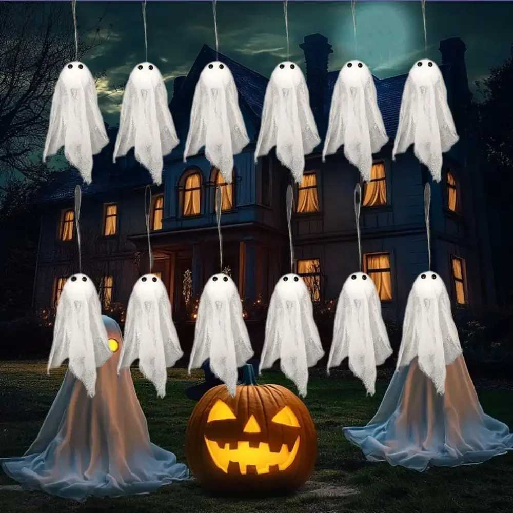 10pcs White Halloween Ghost Gauze Pendant Novelty DIY Spooky Ghost Decor Decorative Ghost Hanging Ornament Porch Decor H250908