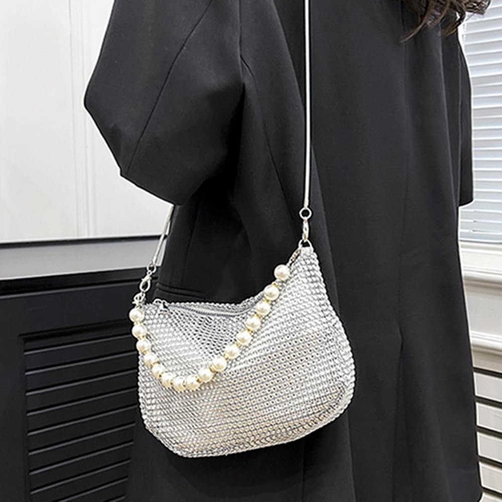 Shinny Rhinestones Evening Pearls Bag Bucket Purse Handbag Shoulder Bags Crossbody Bag Crossbody Bag for Women Z25909