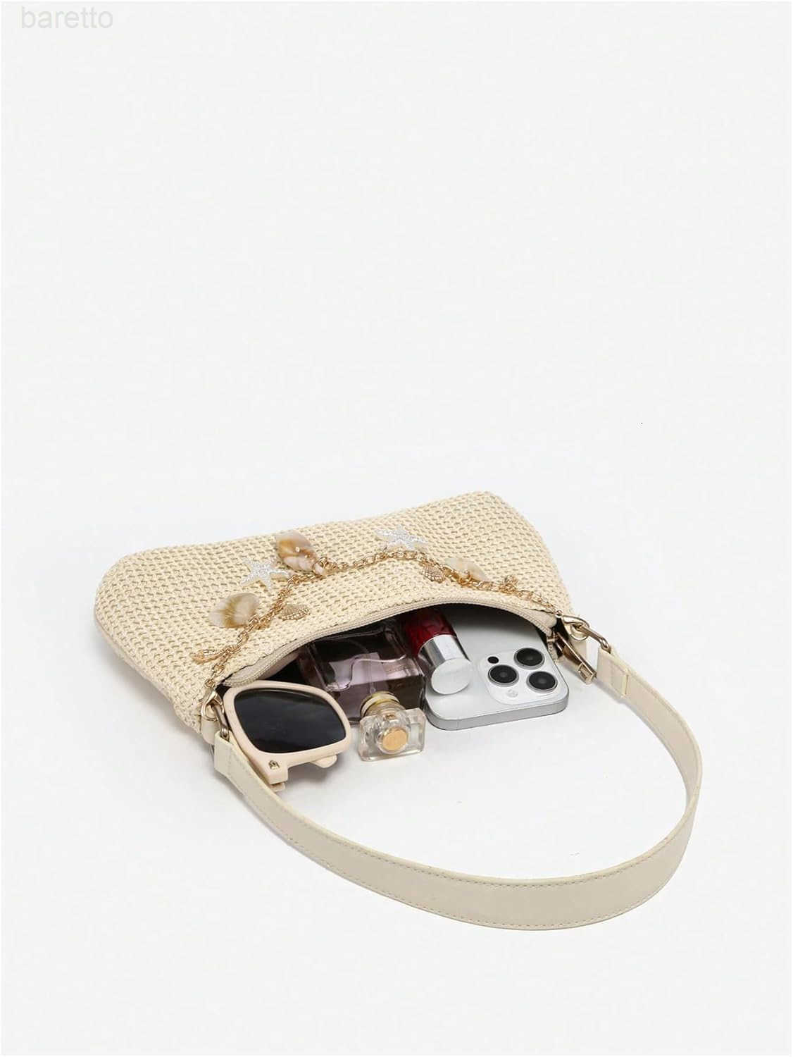 Womens Seashell Pearl Beaded Woven Underarm Shoulder Bags Beach Vacation Top Handle Zipper Single Strap Handbag Z250909