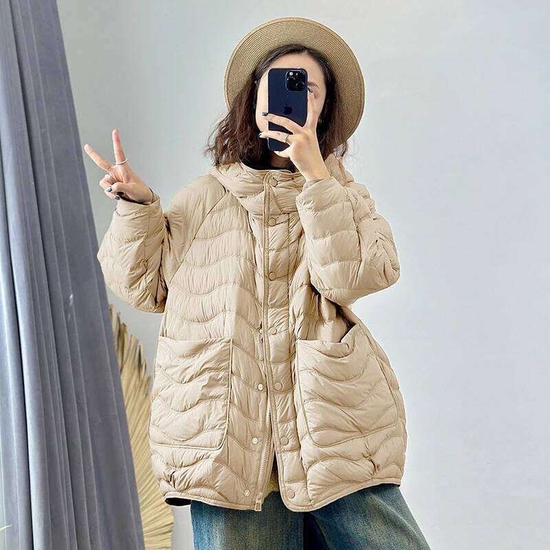 Schinteon Women 90% White Duck Down Jacket Casual Loose Over Size Autumn Winter Light Outwear With Hood Top Quality Coat 2026