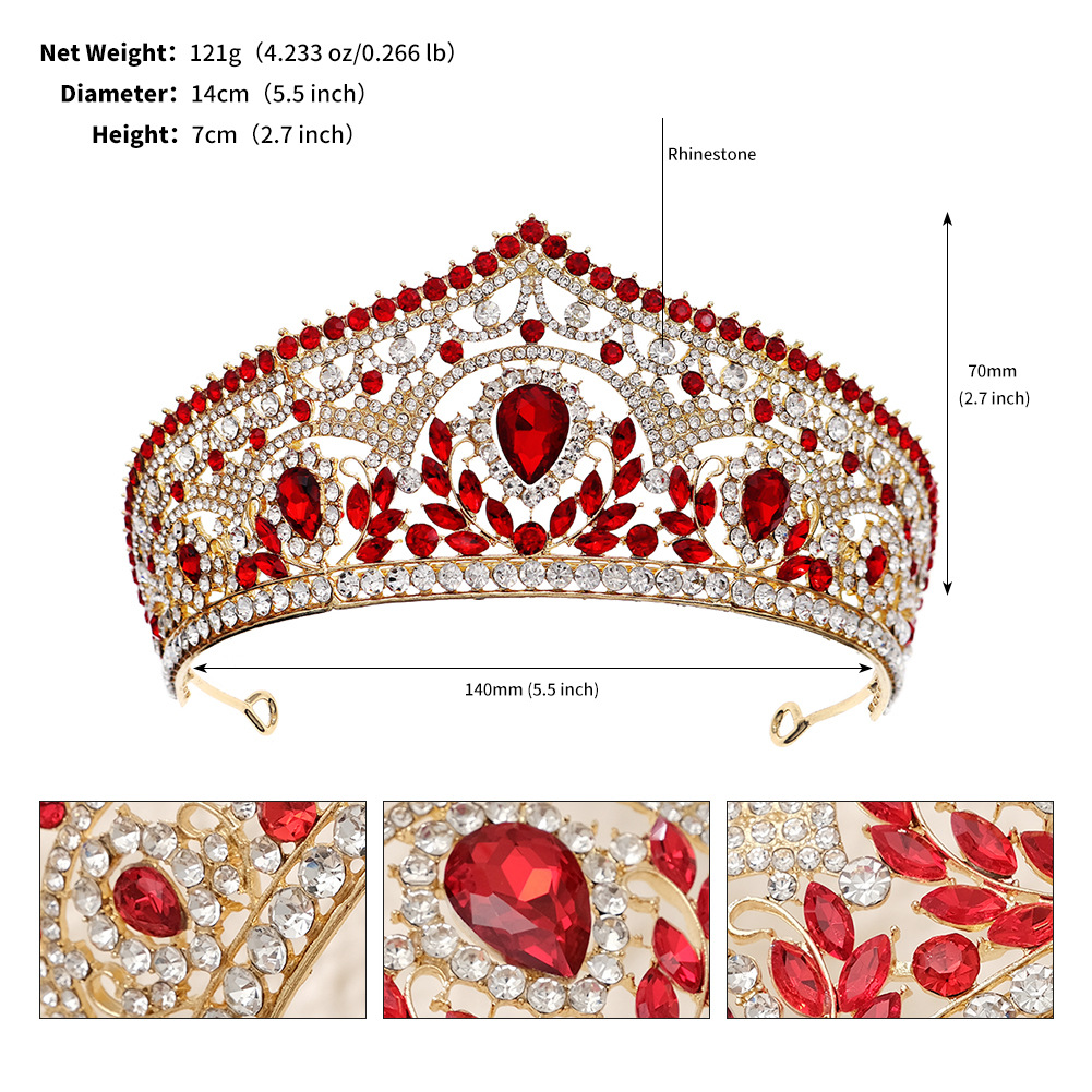 Exquisitely Luxurious High Craft Bridal Tiara Adorned with Glistening Red Crystals Stunning Ethnic Style Wedding Crown with Full Diamond Sparkle
