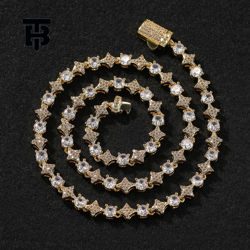 TB BHULAMTE Free Shipping New Designer Accessories Star Zircon Tennis Chain Necklace For Men Copper Inlaid Zircon Hip Hop Personality Bracelet