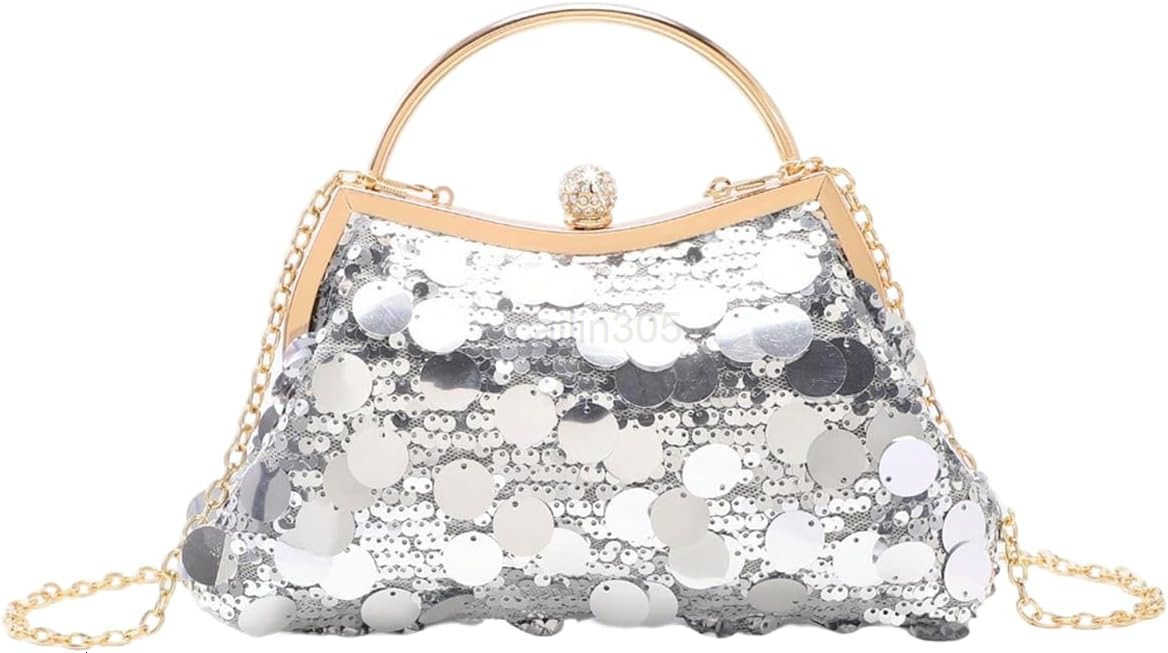 Womens Vintage Floral Sequin Evening Bag Top Handle Crossbody Handbags with Chain Strap Z25909