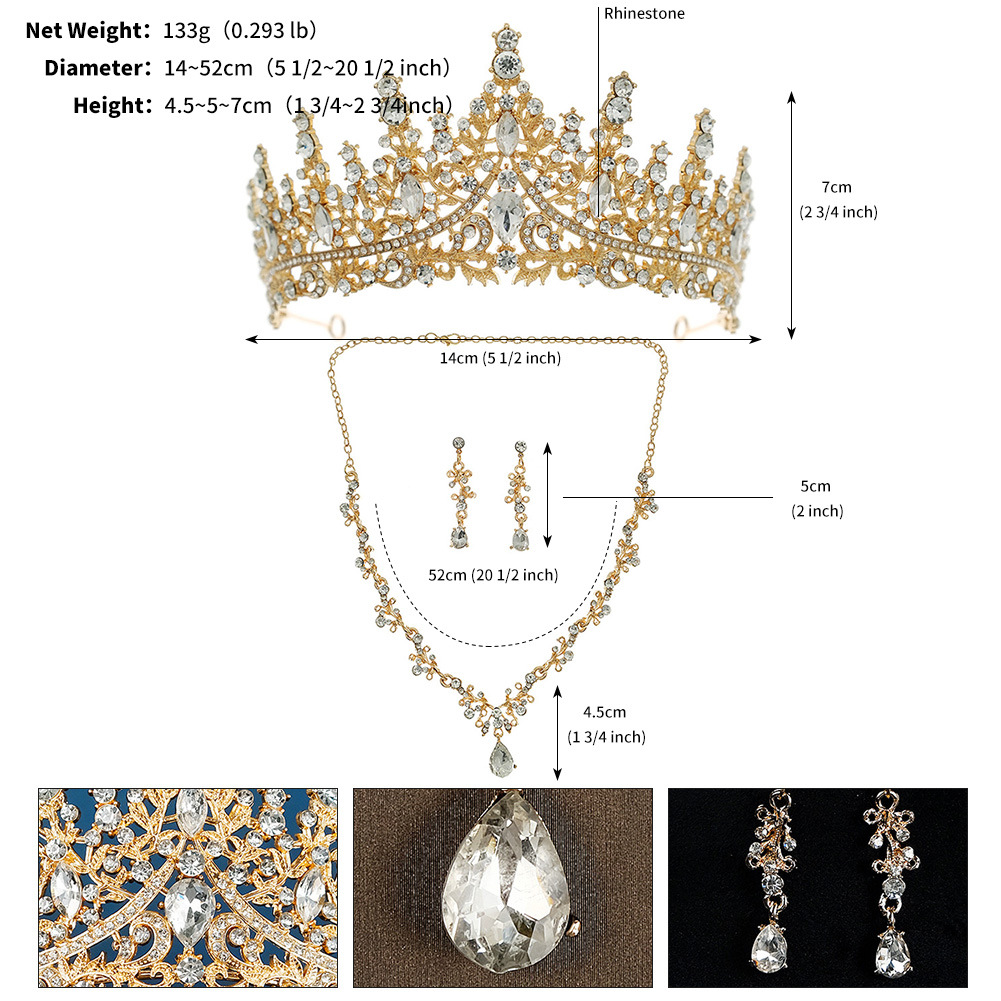 Bridal Tiara Three Piece Set Luxurious and Grand Wedding Jewelry Set with High End Tiara, Necklace and Earrings a perfect choice to elevate your weddi