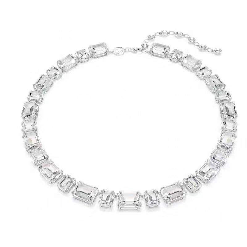 Luxury white blue pink purple austria crystal choker necklace charm bracelet for women woman party jewelry square rectangle bracelets necklaces earrings ring