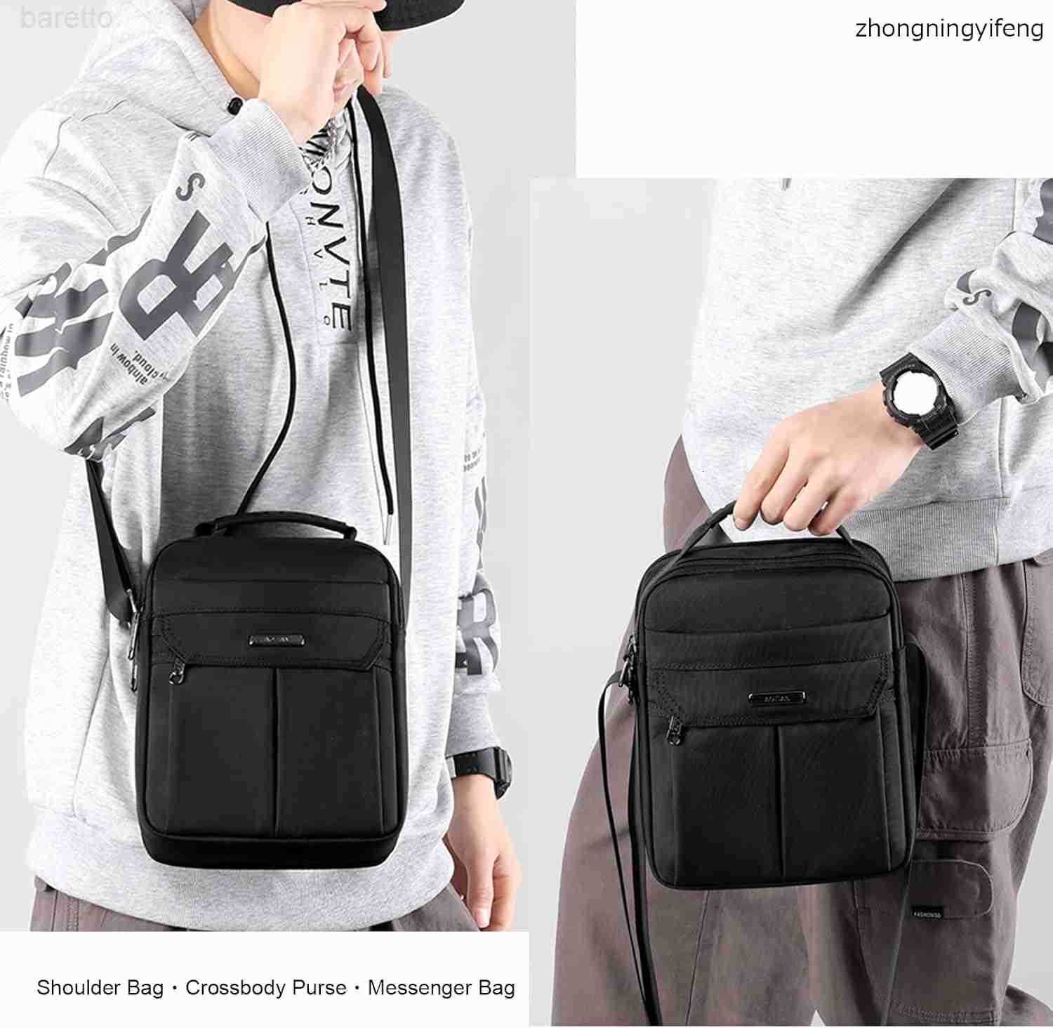 Mens Messenger Bag Small Nylon Crossbody Shoulder Bag Waterproof Casual Black Purse for Work Travel Z250909