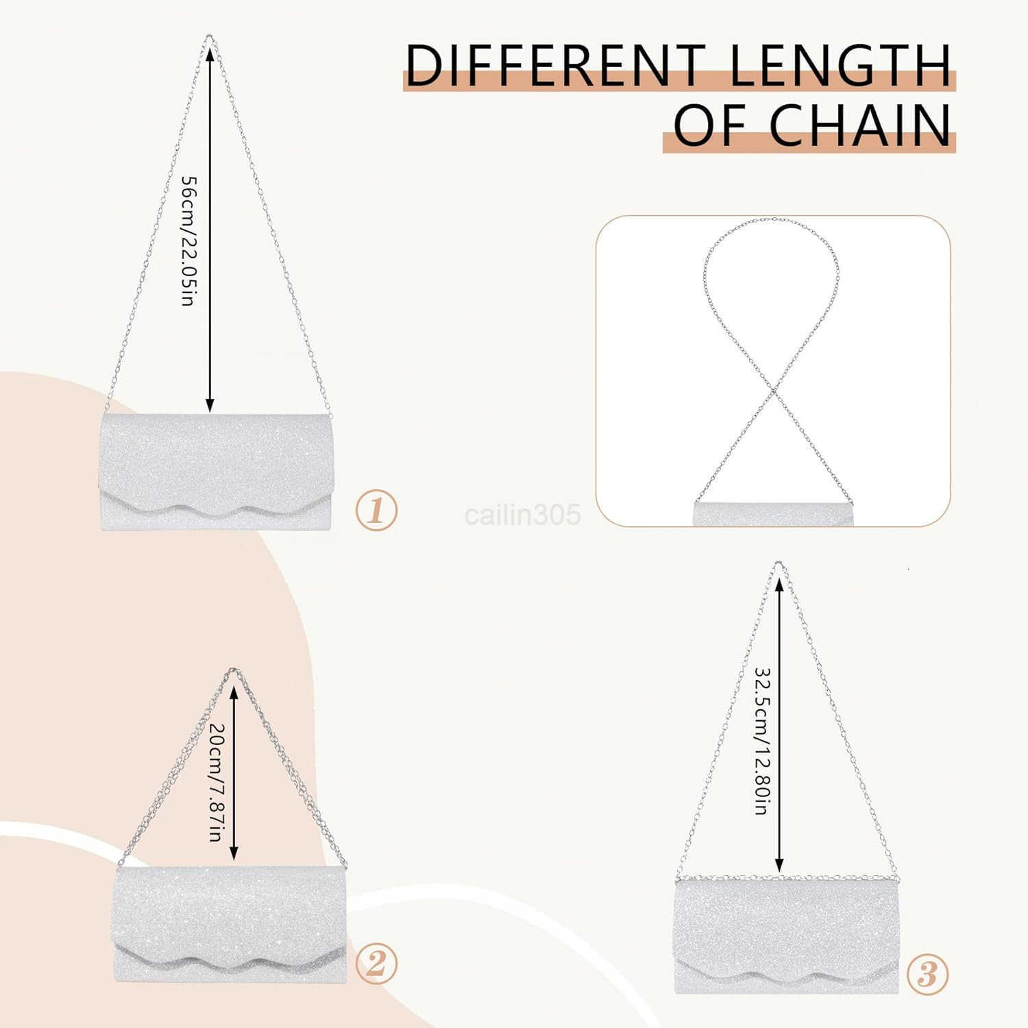 Bag Clutch Purse for Women Silver Formal Handbag with Crossbody Chain Glittery Purse for Wedding Porm Z25909