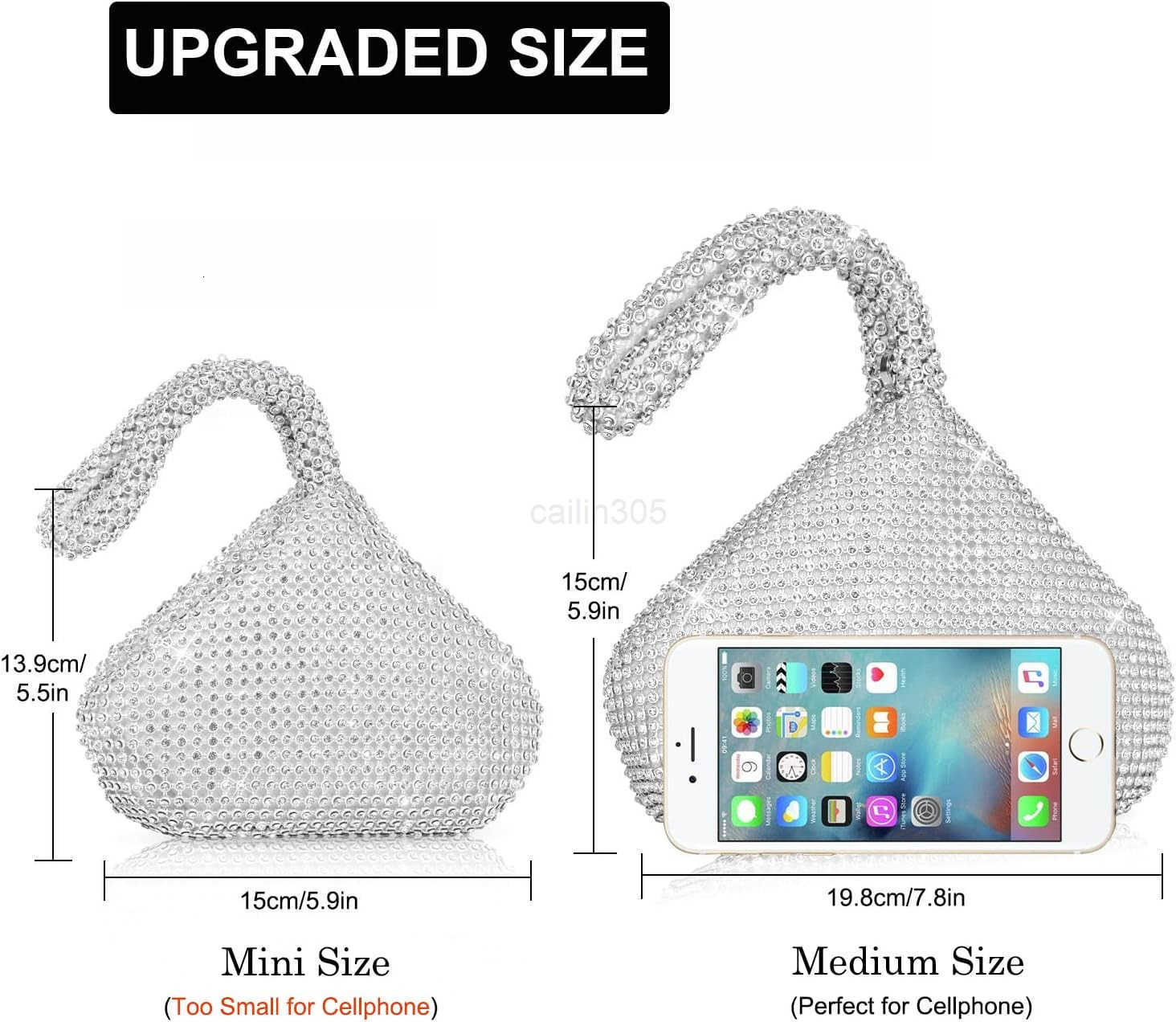 Evening Bag Upgraded Larger Size Full Rhinestones Bling Wrist Clutch Purse for Party Wedding Date Night Z25909