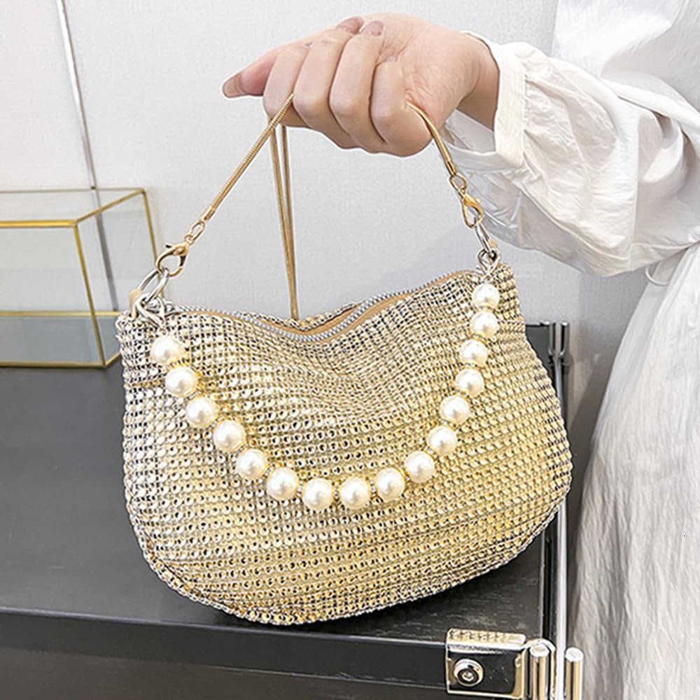 Rhinestone Purse for Women Evening Bag Sparkly Clutch Handbag with Pearls Chain for Party Z25909